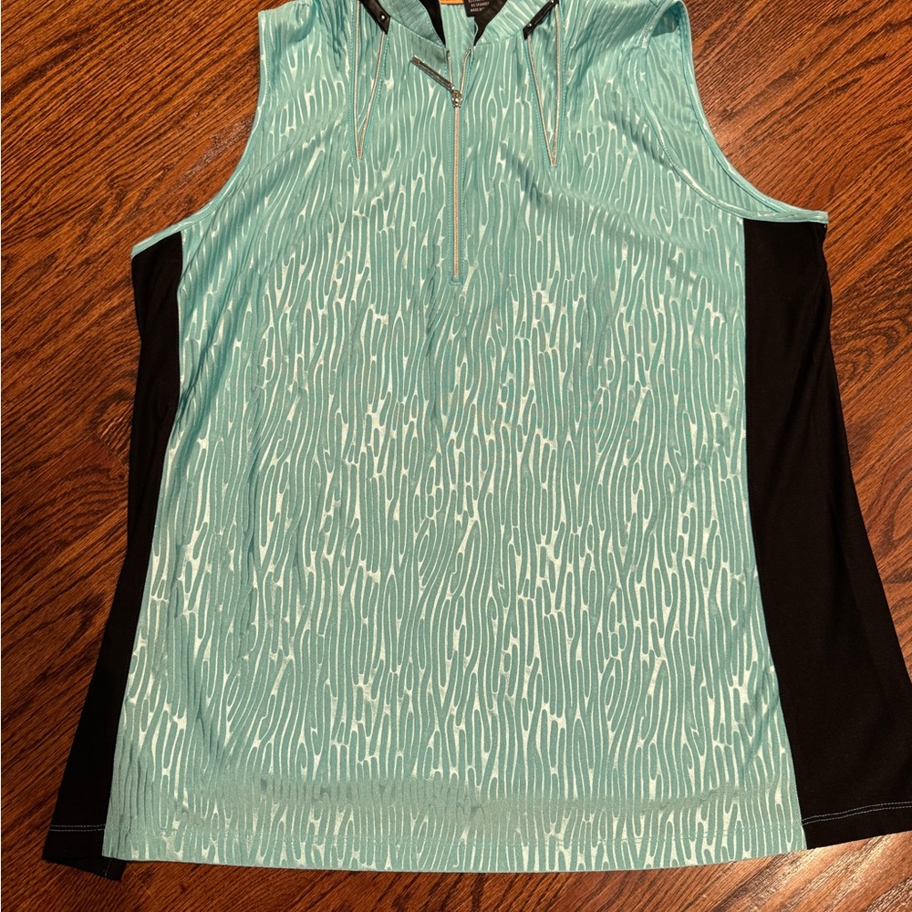 Jamie Sadock Teal and Black Athleisure Zip Top